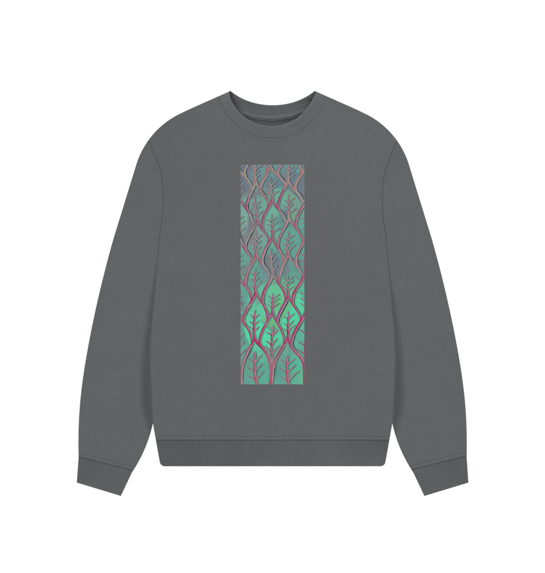 Slate Grey Women's cosmic leaves oversized sweatshirt.