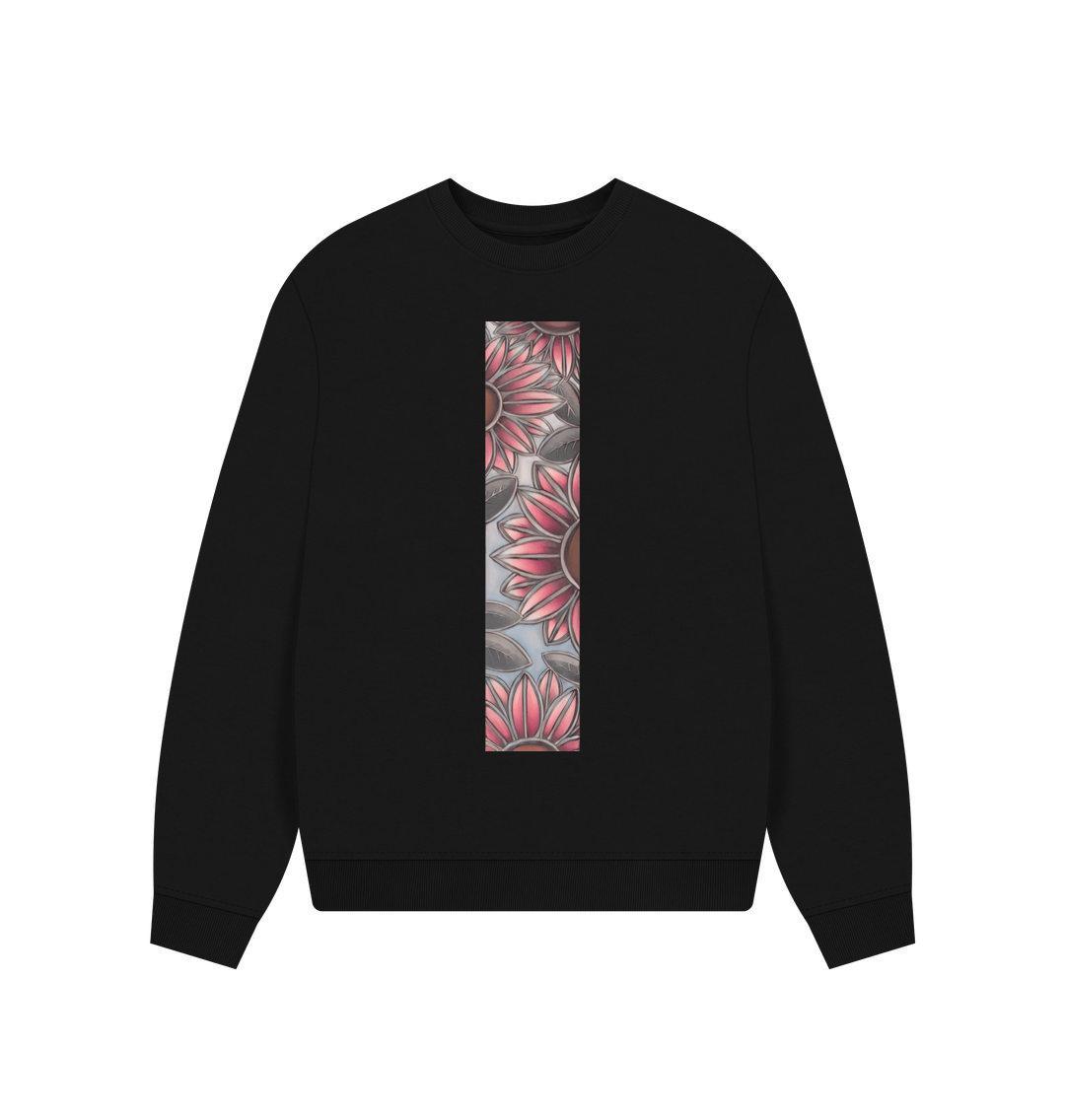 Black Stained glass sunflower women\u2019s oversized sweatshirt.