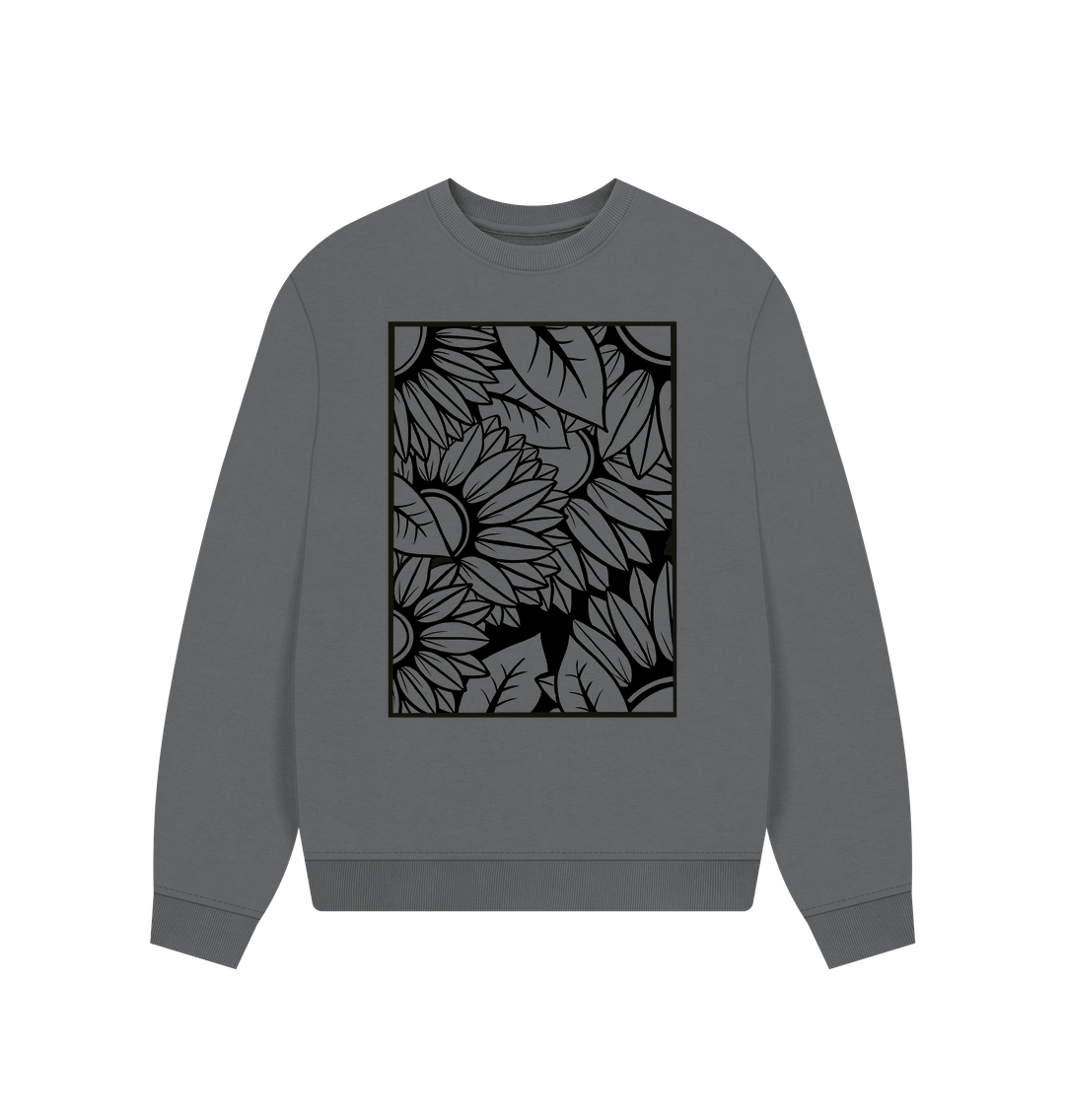 Slate Grey Woman\u2019s Sunflower outline oversized sweatshirt.