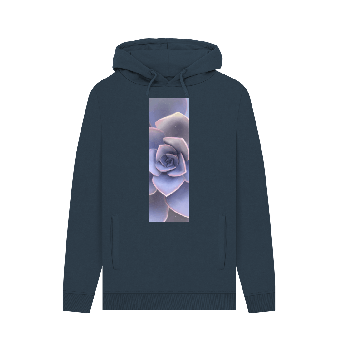 Navy Unisex Purple ombr\u00e9 succulent banner hoodie.