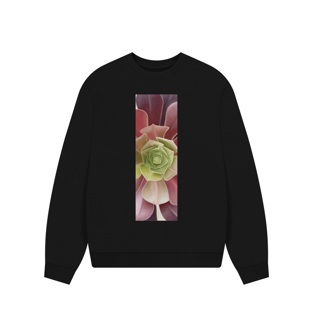 Black Women\u2019s green to purple ombre succulent banner over sized hoodie.