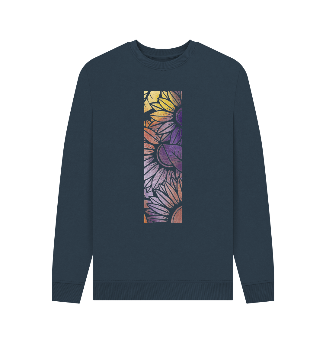 Navy Blue Men\u2019s Rainbow spray painted sweatshirt.