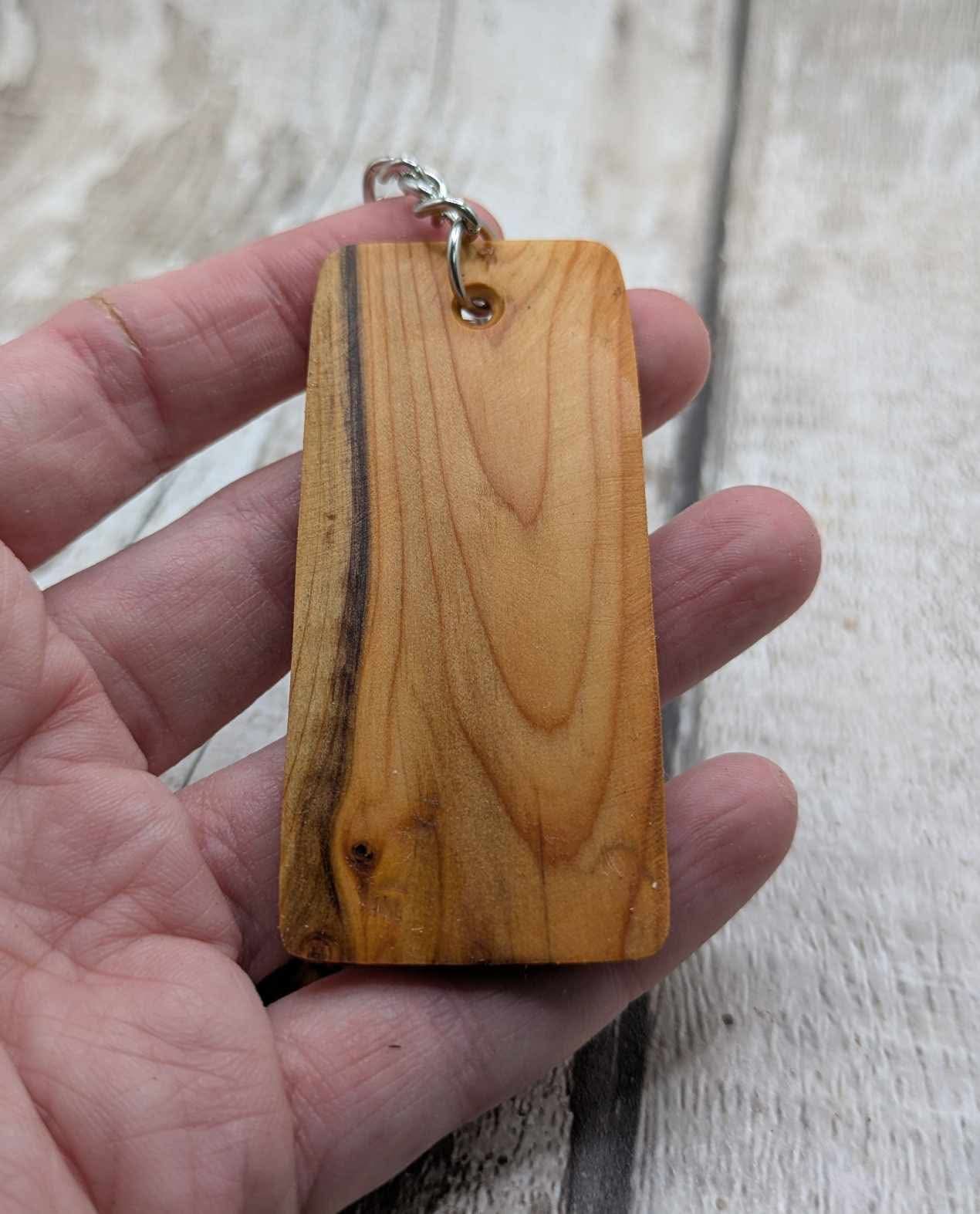 Yew wood protection bind rune keyring.