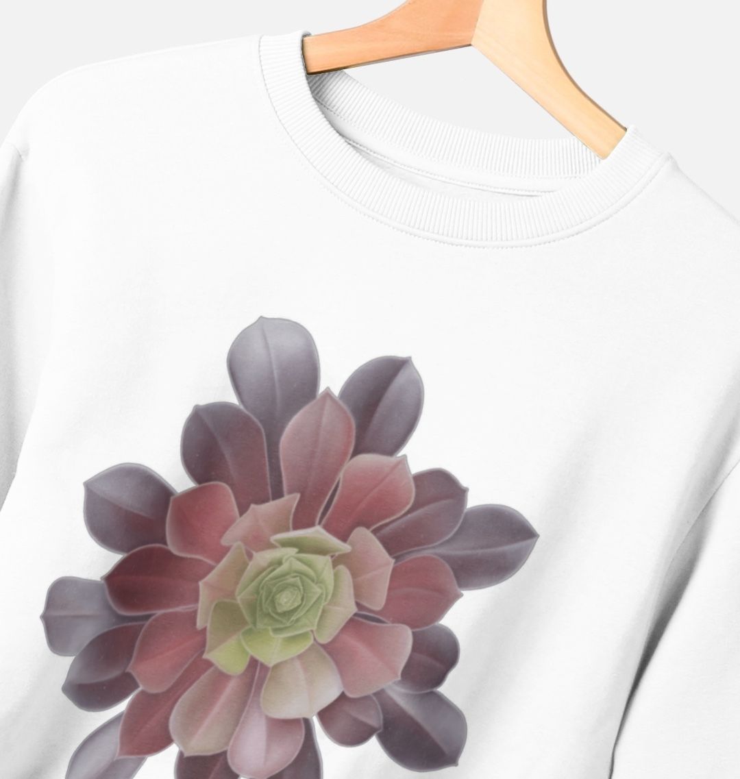 Women’s green to purple ombré succulent crewneck sweatshirt.