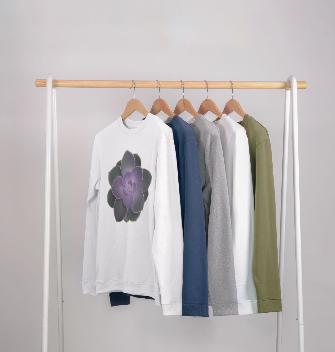 Purple to green ombré succulent unisex sweatshirt.