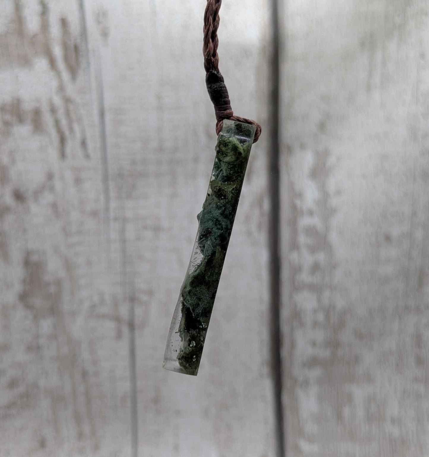 New Zealand mixed Pounamu greenstone chip pendant in UV resin.