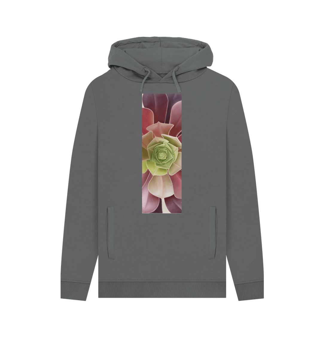 Slate Grey Unisex green to purple ombr\u00e9 succulent banner hoodie.