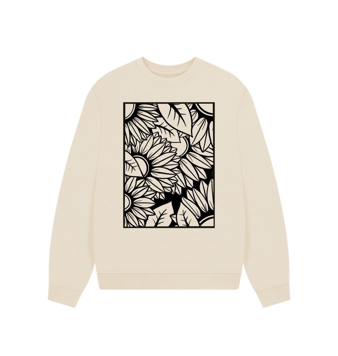 Oat Woman\u2019s Sunflower outline oversized sweatshirt.