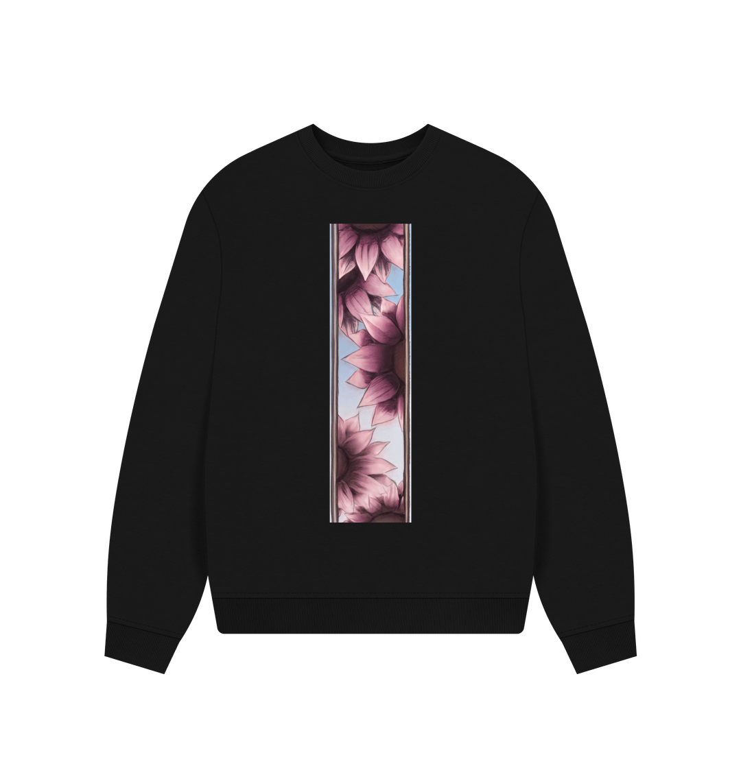 Black Stripe of pink sunflowers women\u2019s oversized sweatshirt.