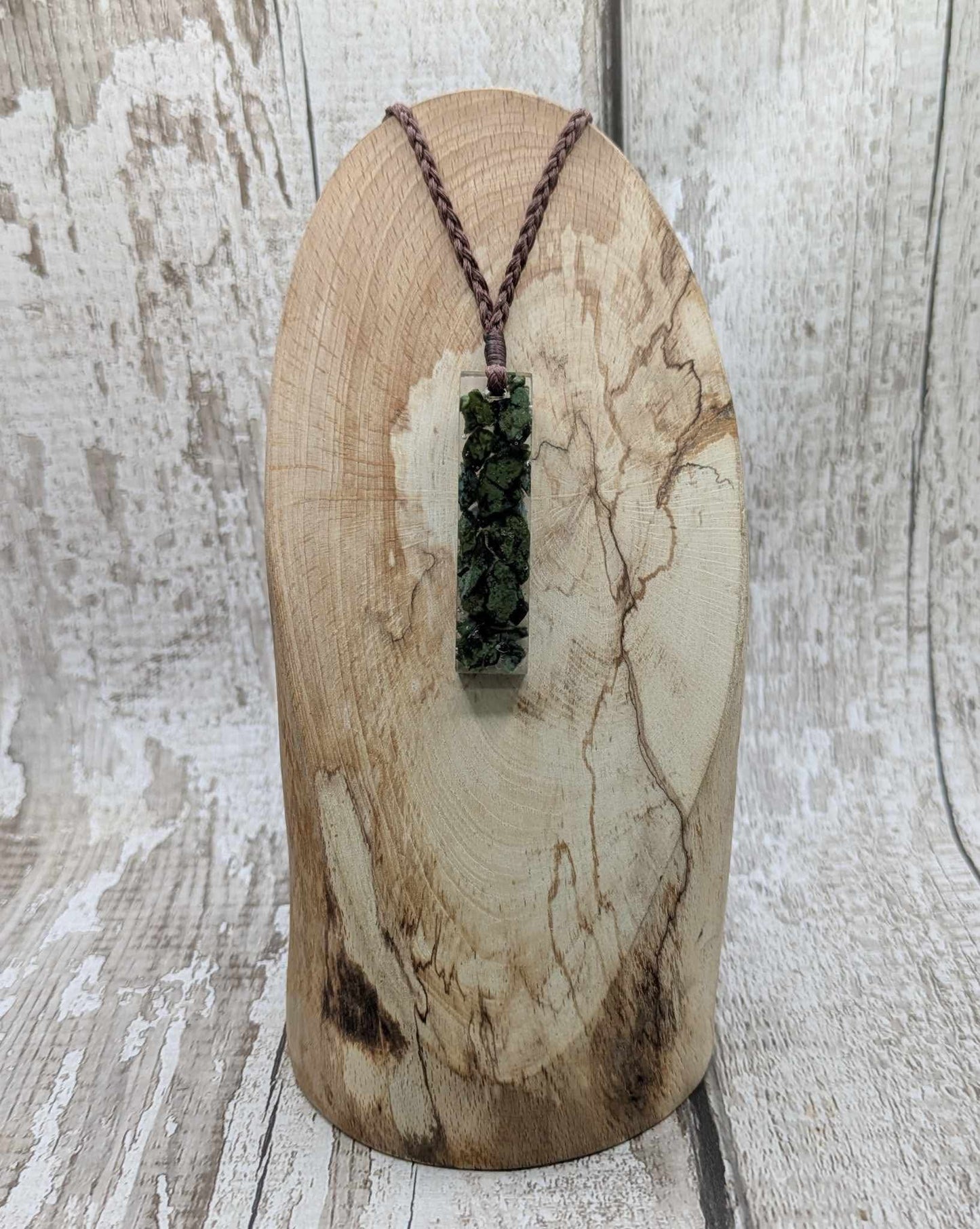 New Zealand mixed Pounamu greenstone chip pendant in UV resin.