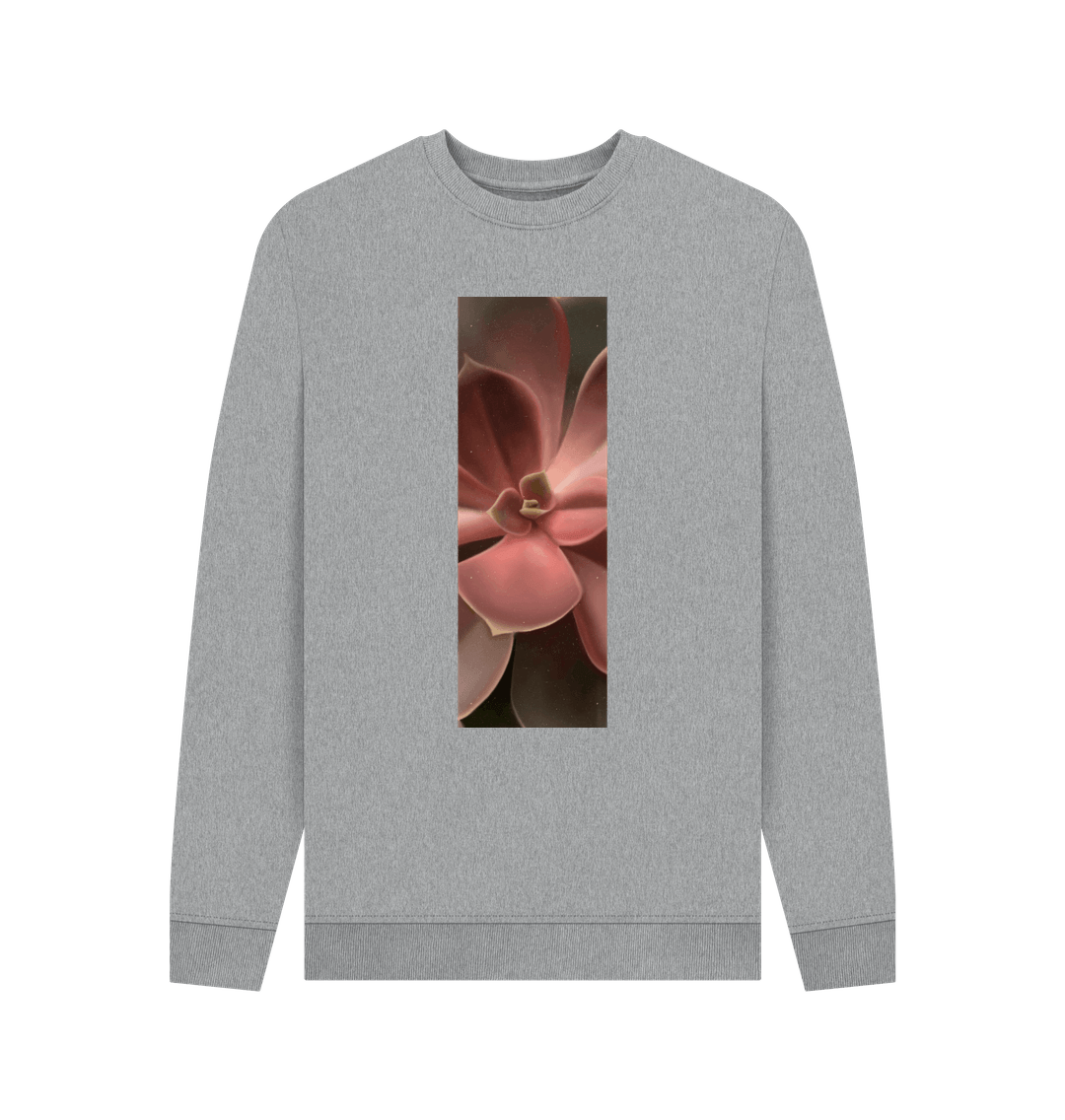 Light Heather Men\u2019s red to green succulent banner sweater.
