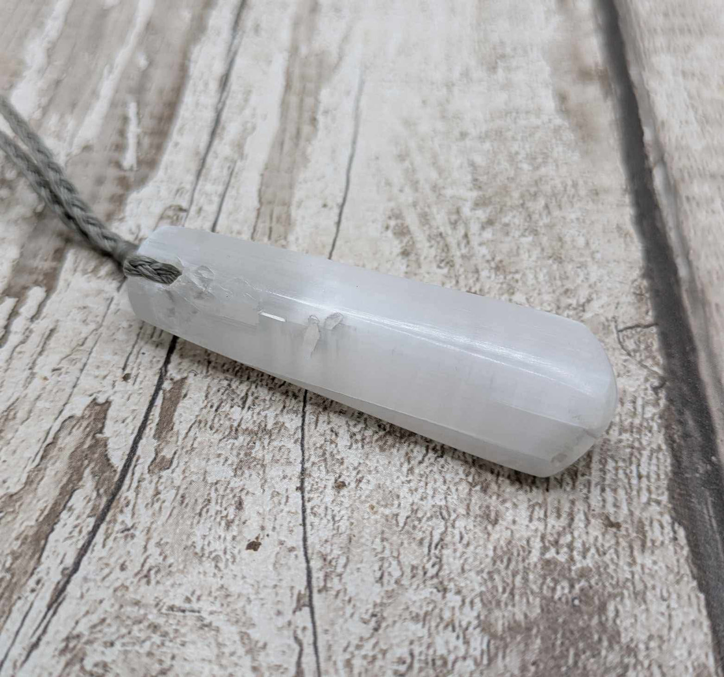 Selenite satin spar roimata pendant.
