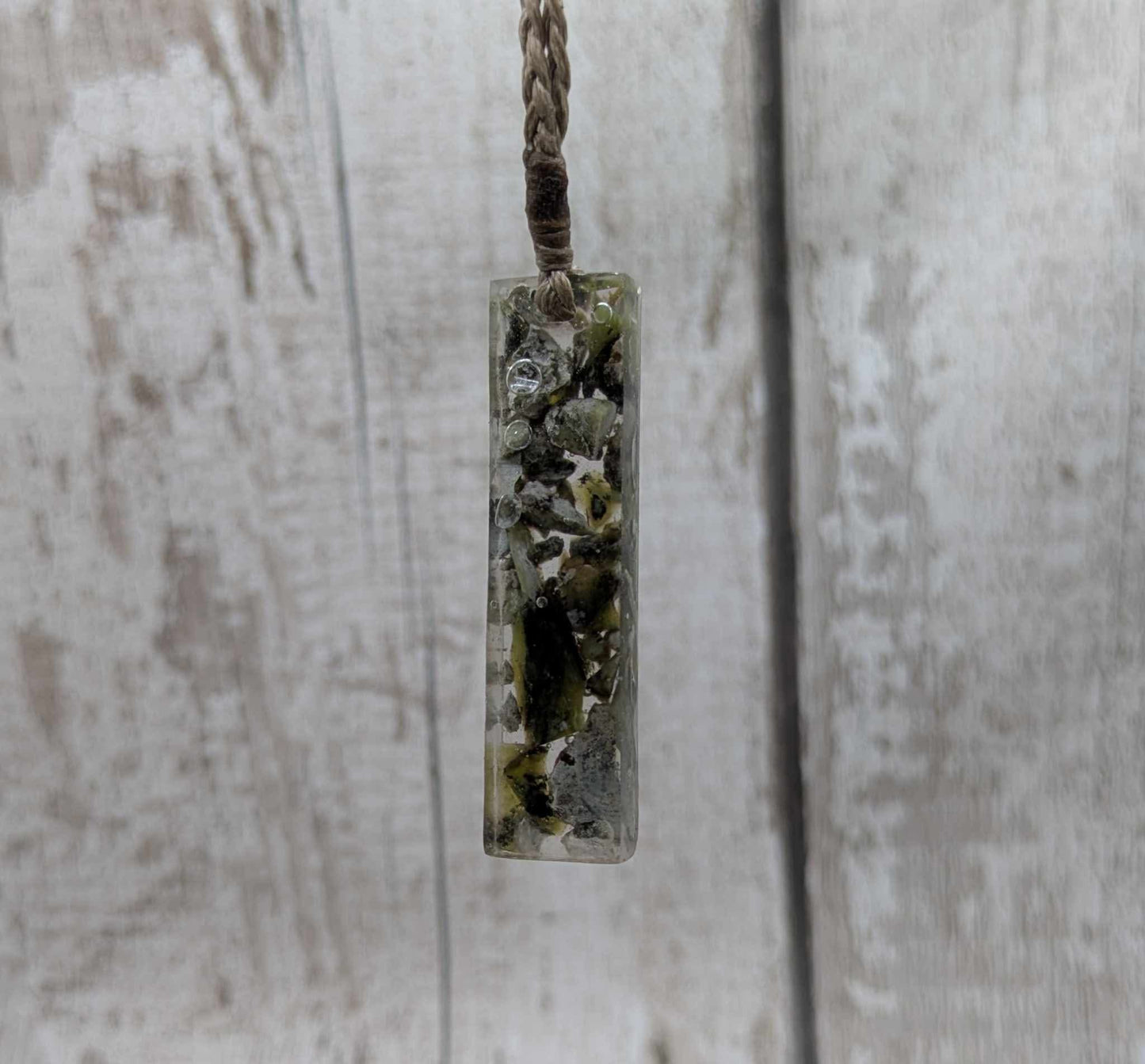 New Zealand mixed Pounamu chips pendant in UV resin.