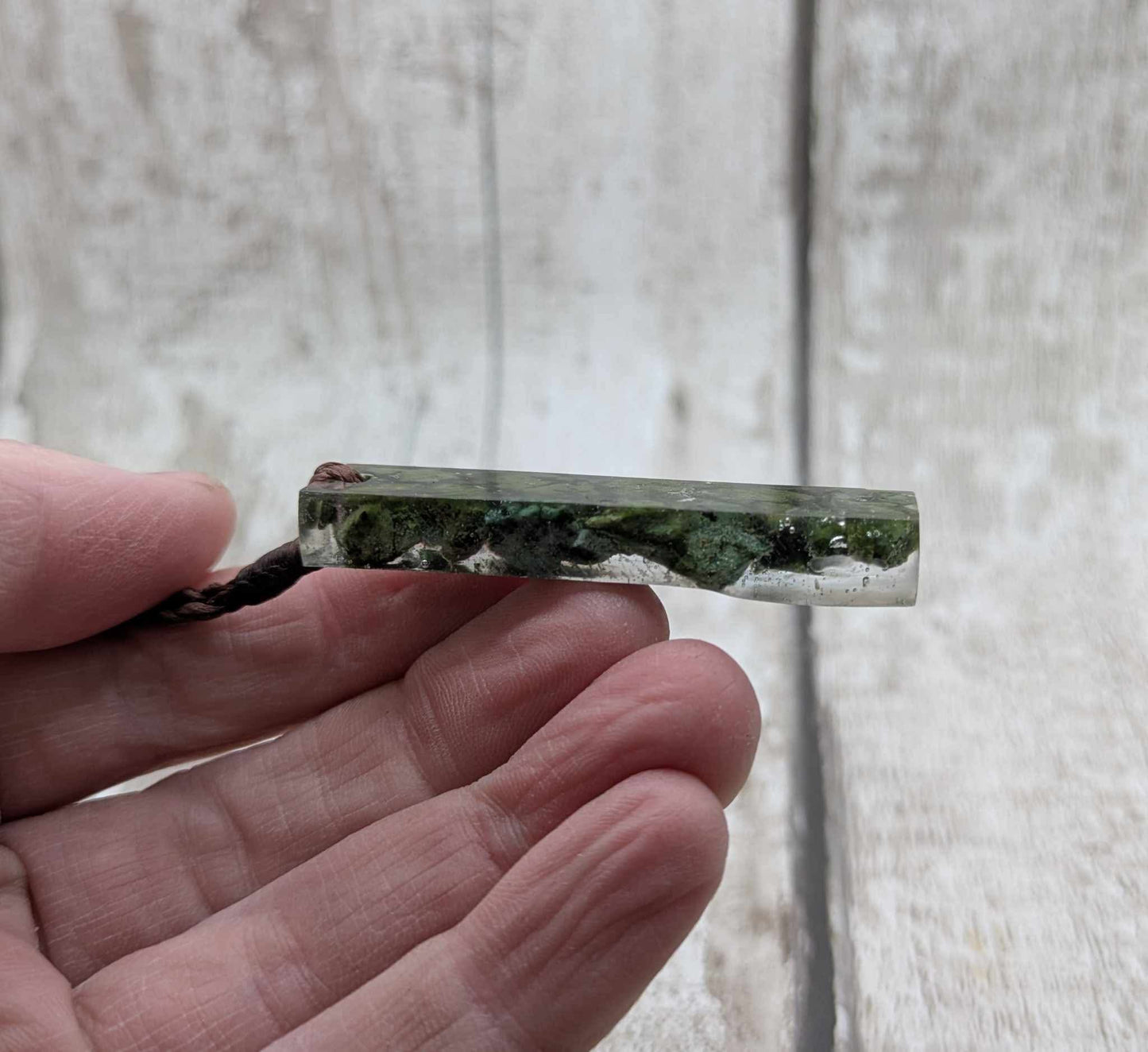 New Zealand mixed Pounamu greenstone chip pendant in UV resin.