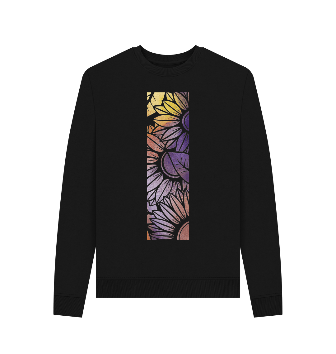 Black Women\u2019s rainbow spray painted sunflower sweatshirt.