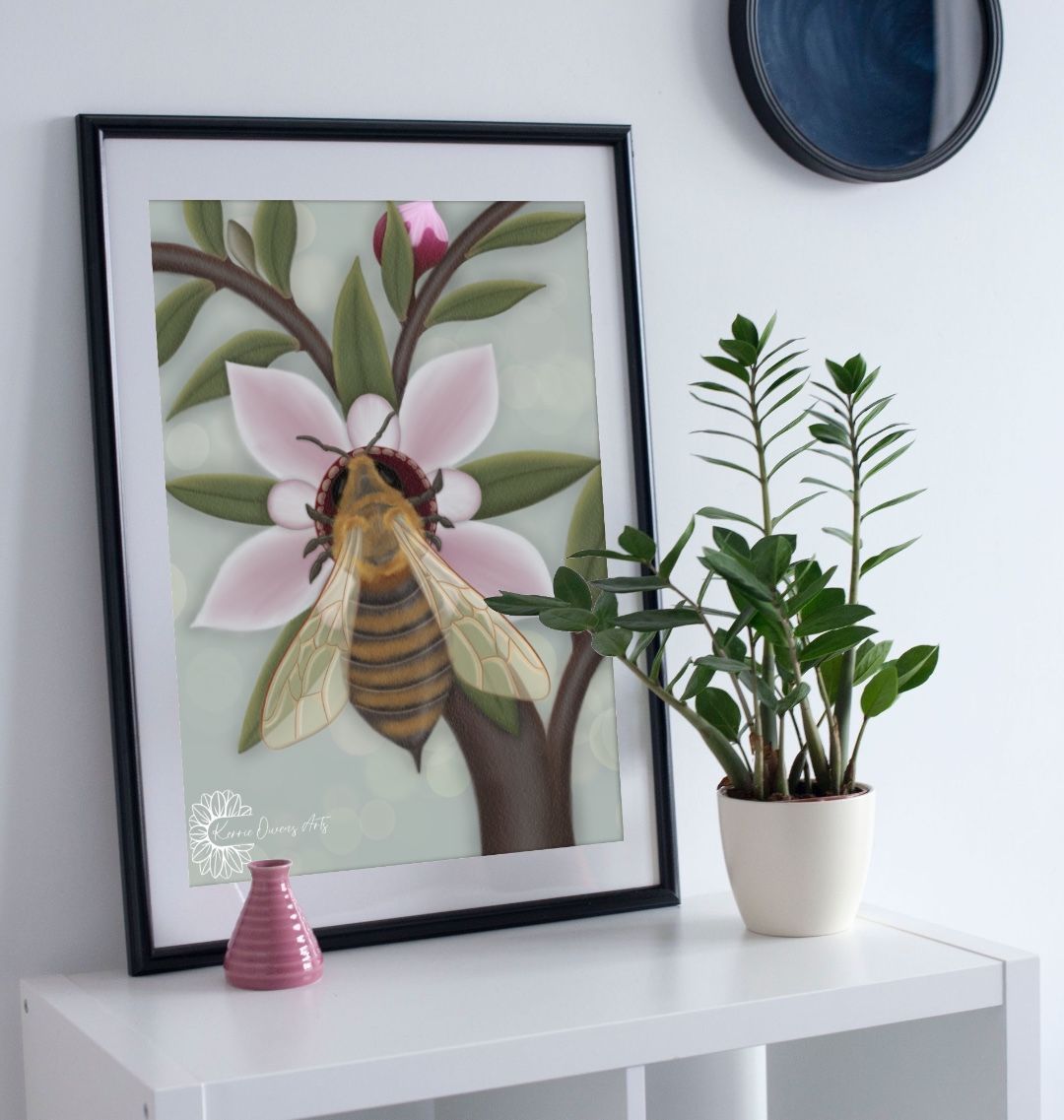 Honey bee on manuka flower print.