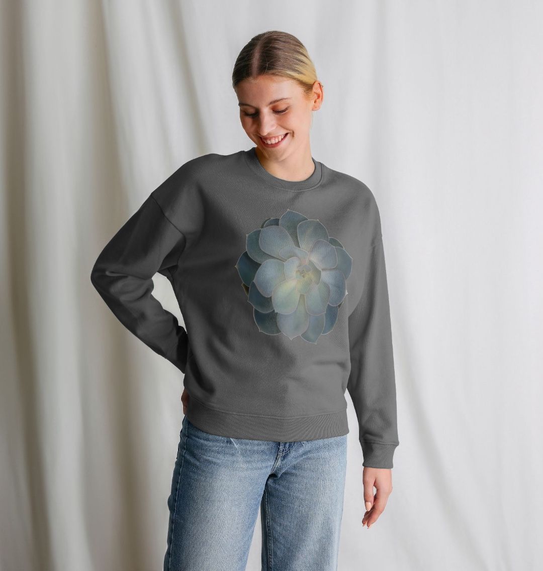 Green ombré succulent women's oversized sweatshirt.