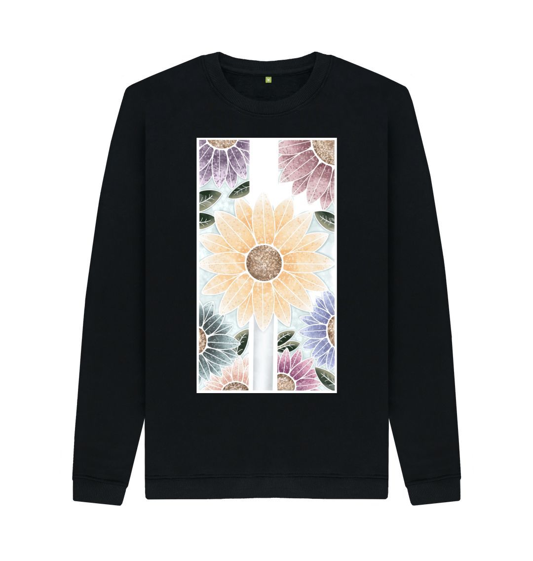 Black Unisex sunflower banner motif sweatshirt.