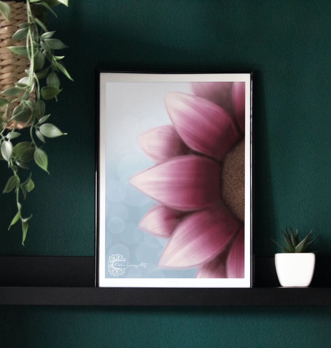 Magnolia pink sunflower poster print.