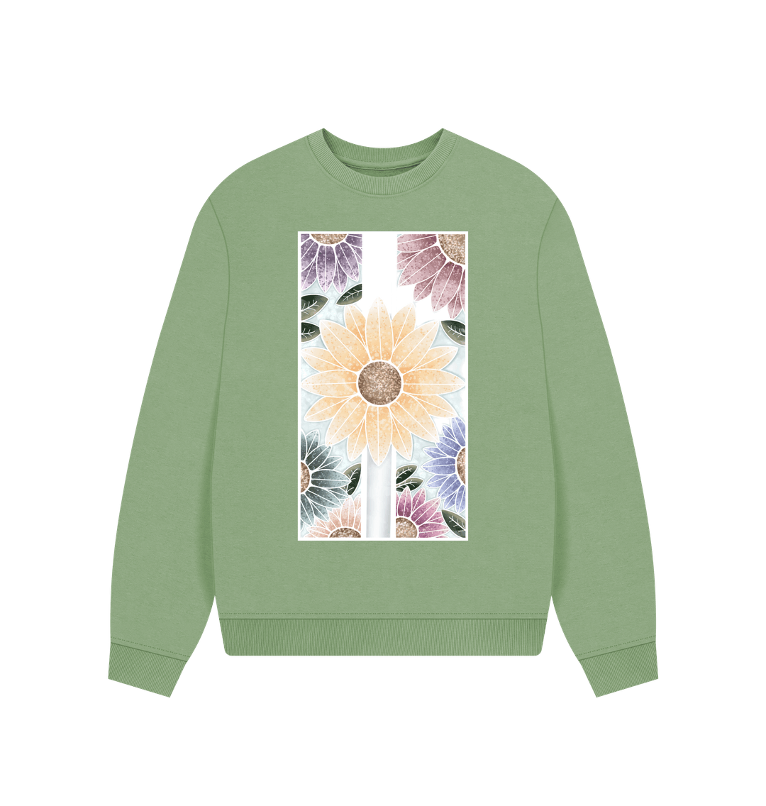 Sage Women\u2019s Sunflower banner oversized sweatshirt.