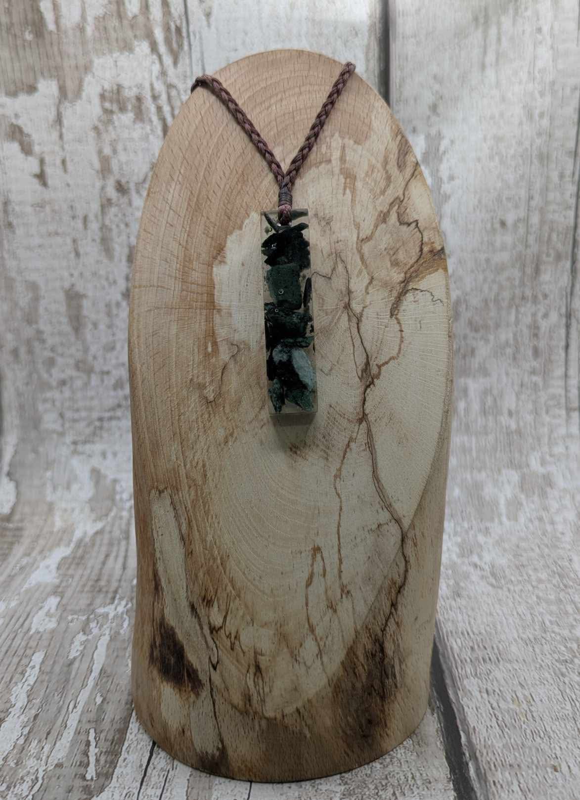 New Zealand mixed Pounamu chip pendant in UV resin.