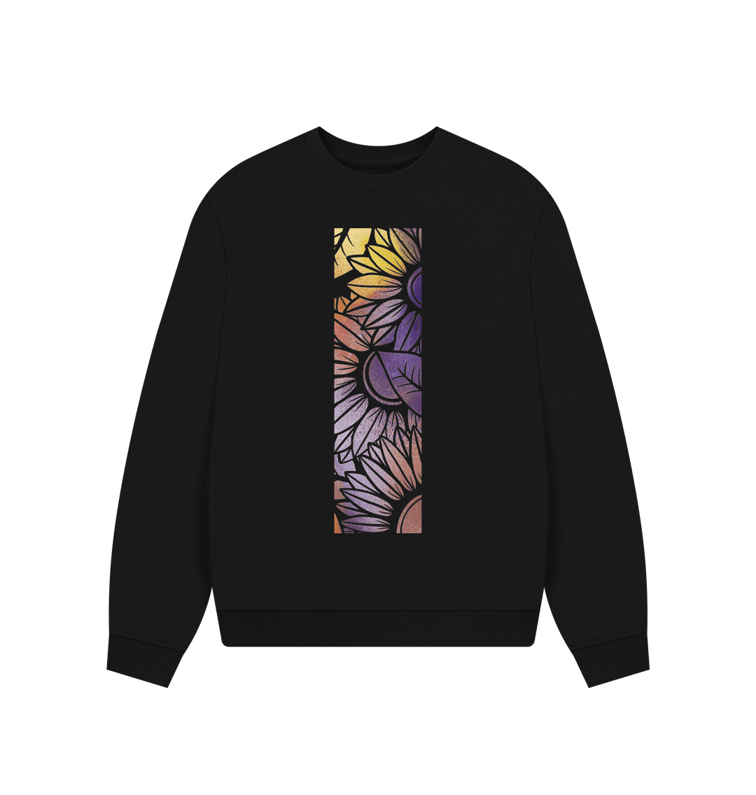Black Women\u2019s rainbow spray painted sunflowers over sized sweatshirt.