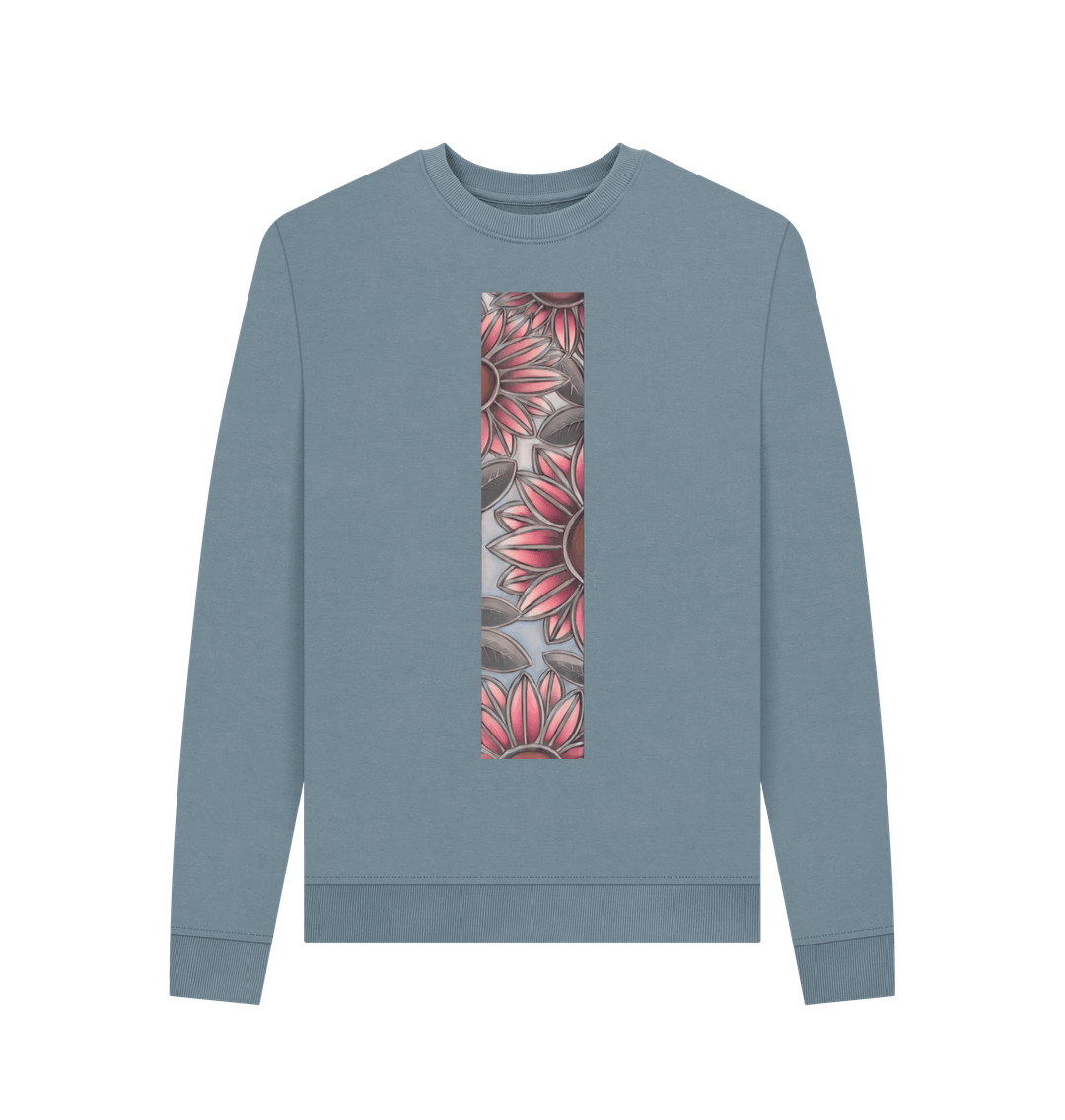 Stone Blue Stain glass sunflowers women\u2019s sweatshirt.