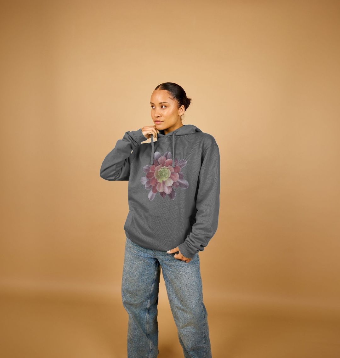 Unisex green to purple ombré succulent hoodie.