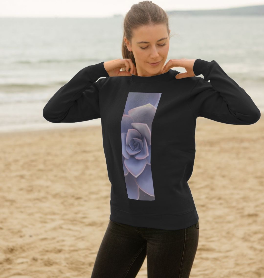 Women’s pastel purple ombré succulent banner sweater.