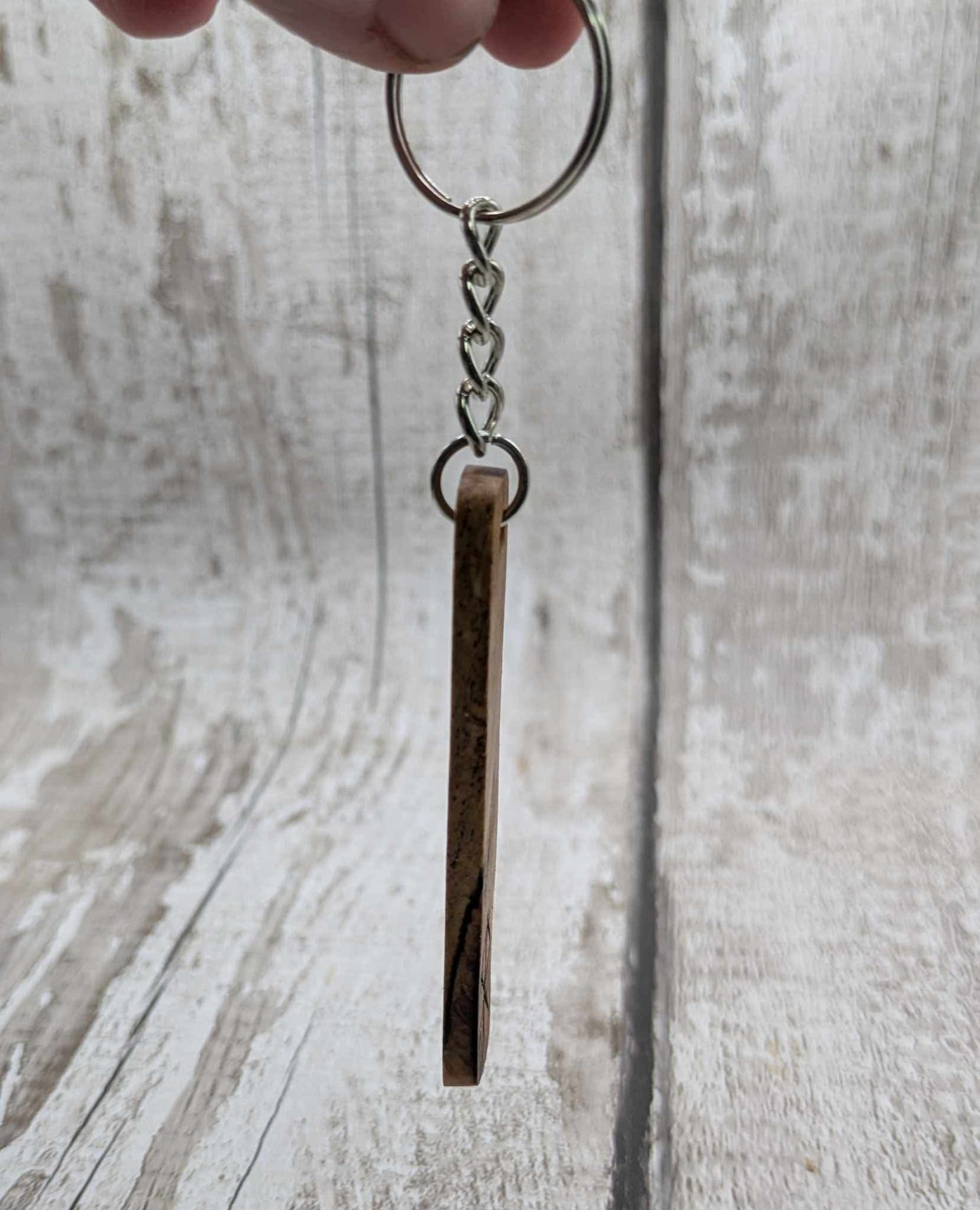 Spalted beech protection bind run keyrings.