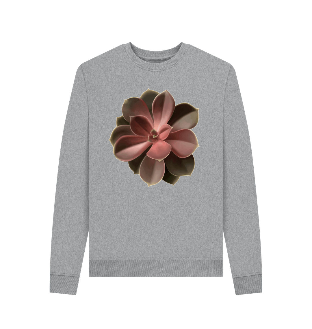 Light Heather Women\u2019s Red to green ombr\u00e9 succulent sweatshirt.