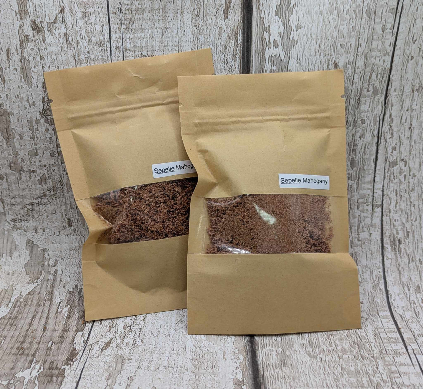 Sapele mahogany sawdust pouch.