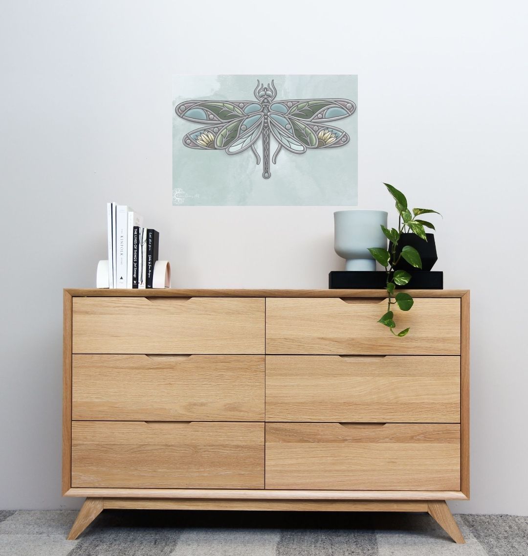 Stained glass dragonfly poster print.
