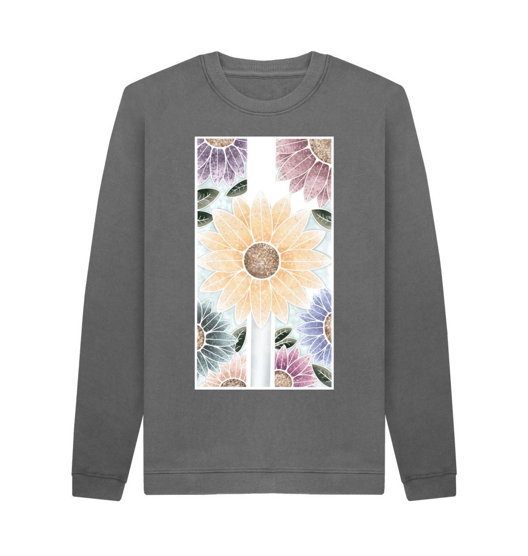 Slate Grey Unisex sunflower banner motif sweatshirt.