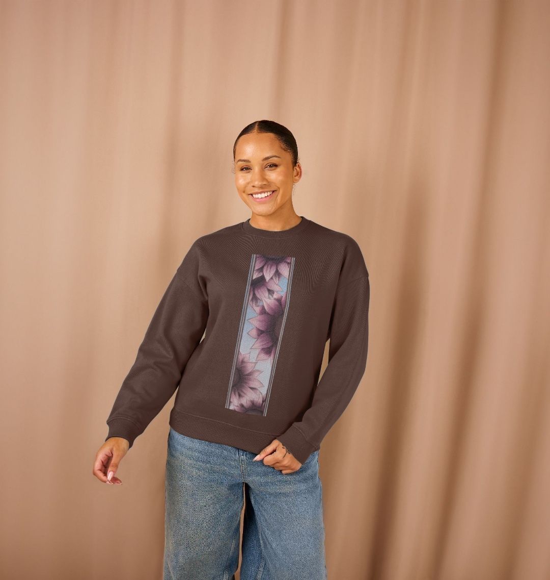 Stripe of pink sunflowers women’s oversized sweatshirt.