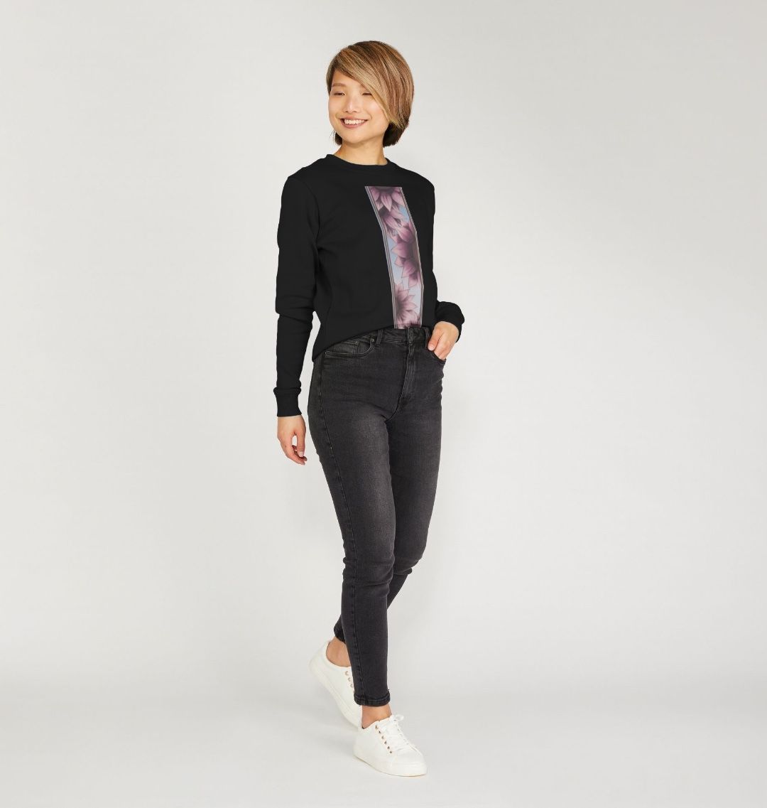 Ladies stripe of pink flowers sweatshirt.