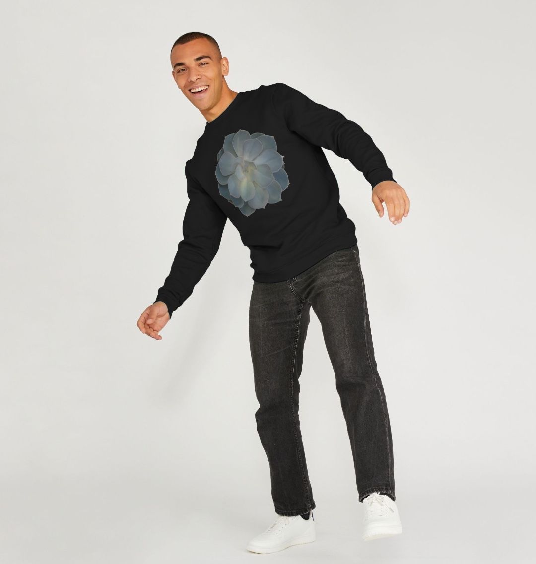 Mens green ombré succulent sweatshirt.