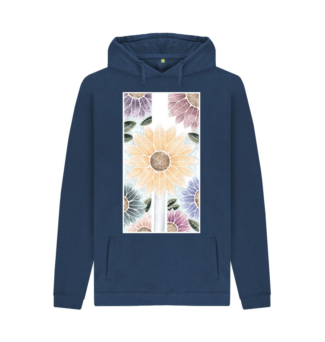 Navy Unisex sunflower banner motif hoodie