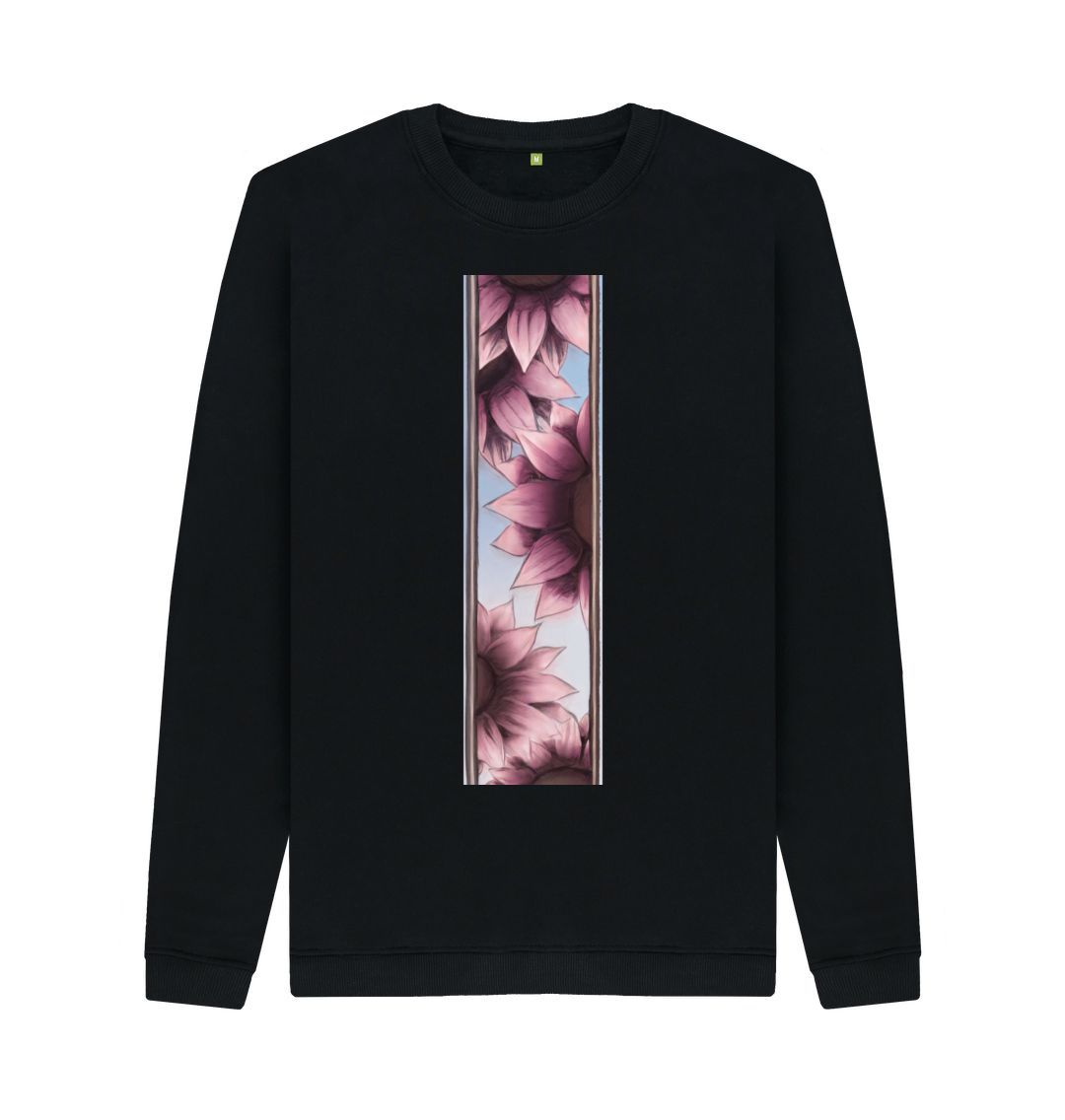 Black Unisex stripe of pink flowers sweatshirt.