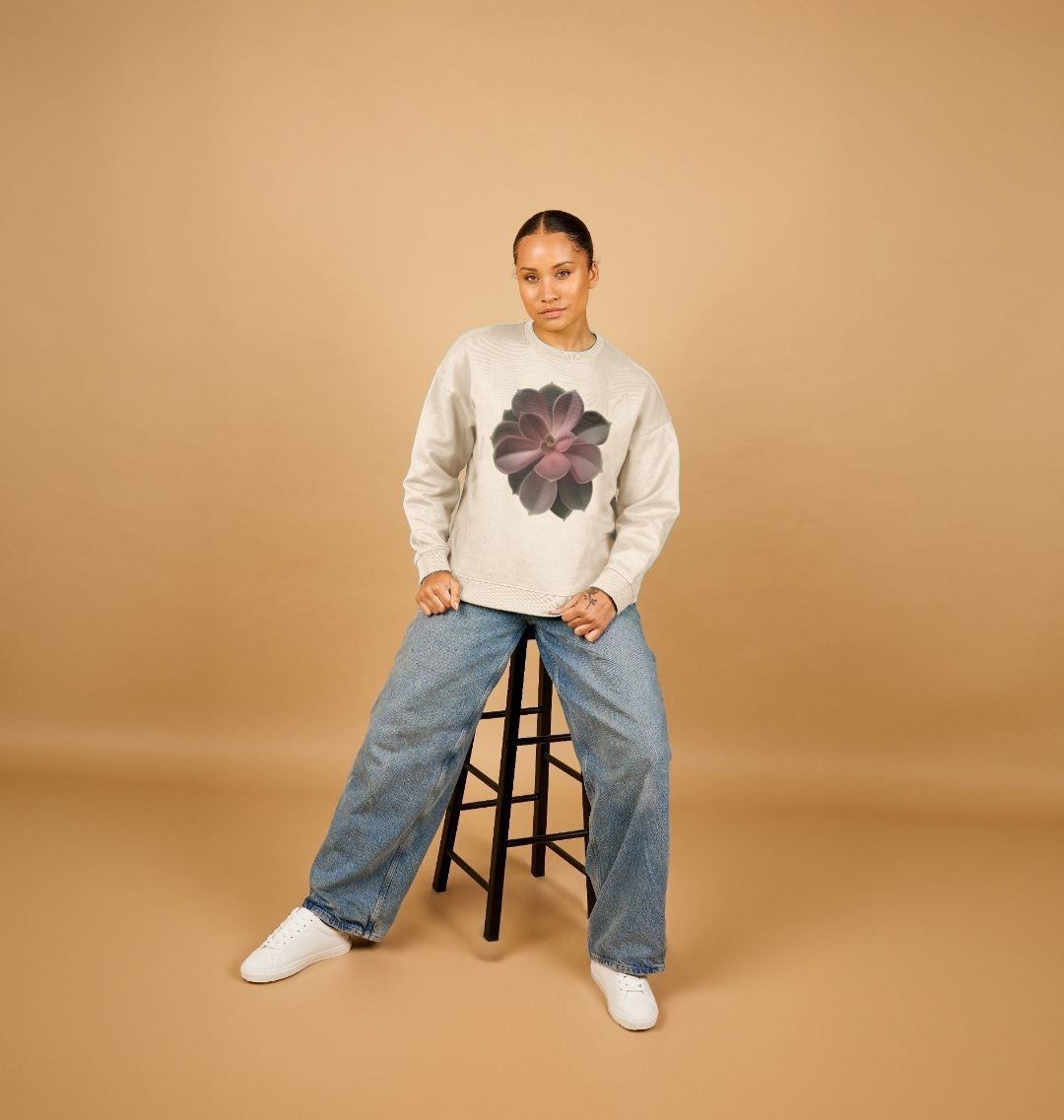 Red to green ombré succulent women’s oversized sweatshirt.