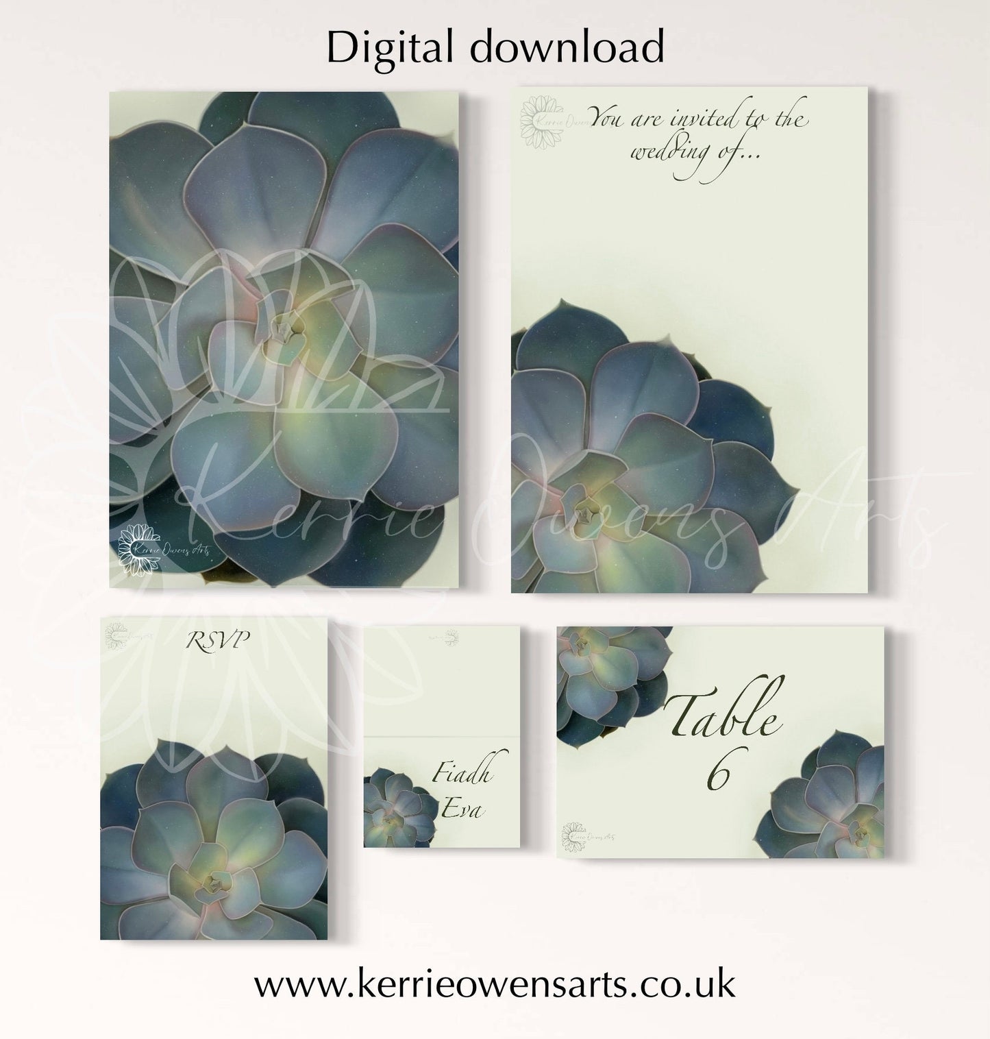 Dark green succulent wedding party stationary pack, digital download.