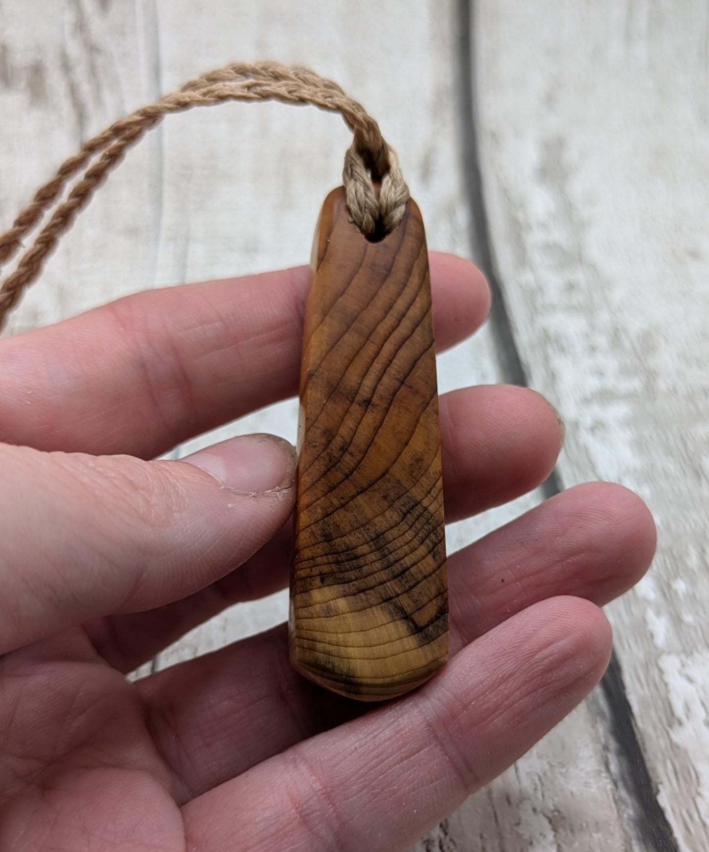 Recycled yew wood roimata teardrop pendant - Handcrafted jewellery.