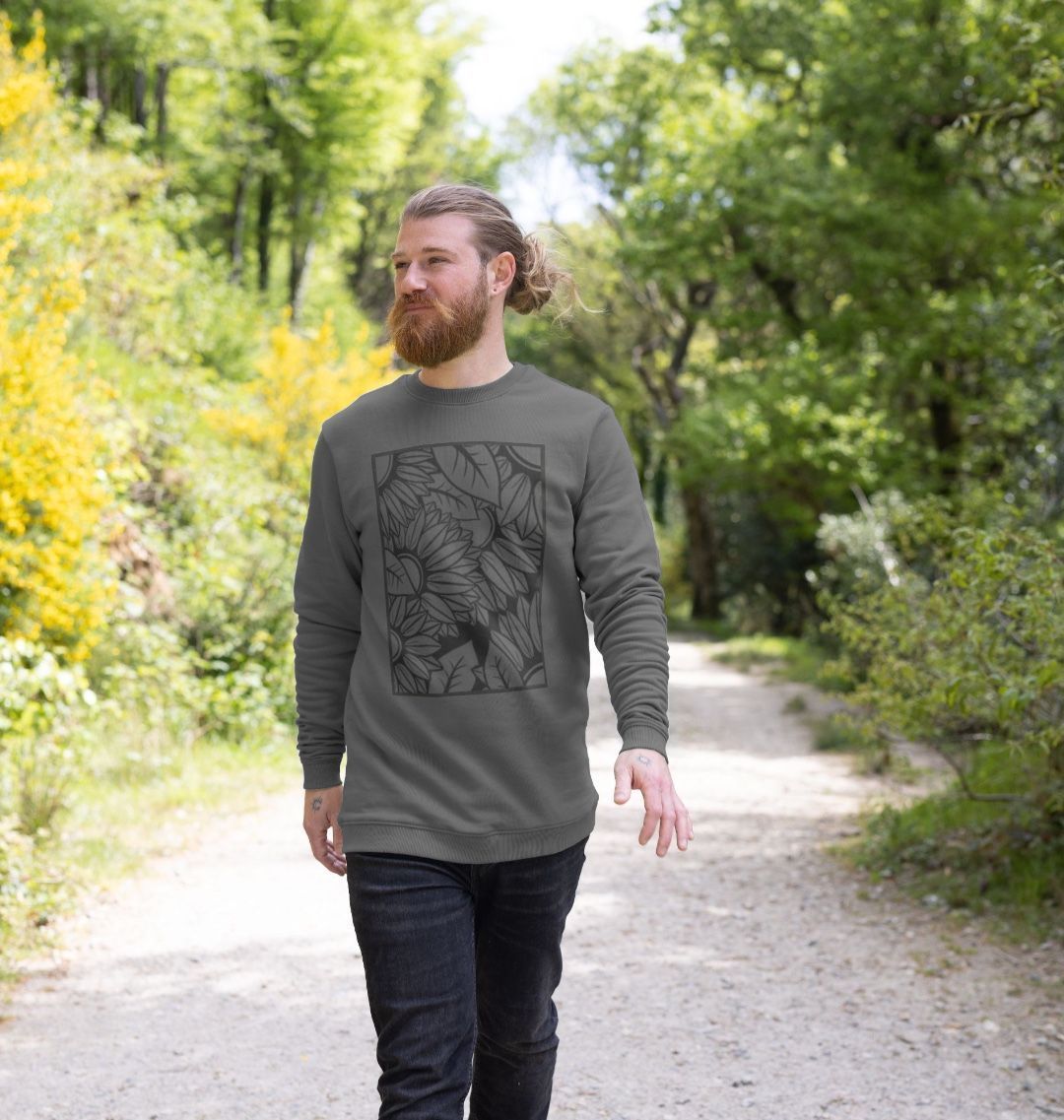 Mens sunflower outline crewneck sweatshirt.