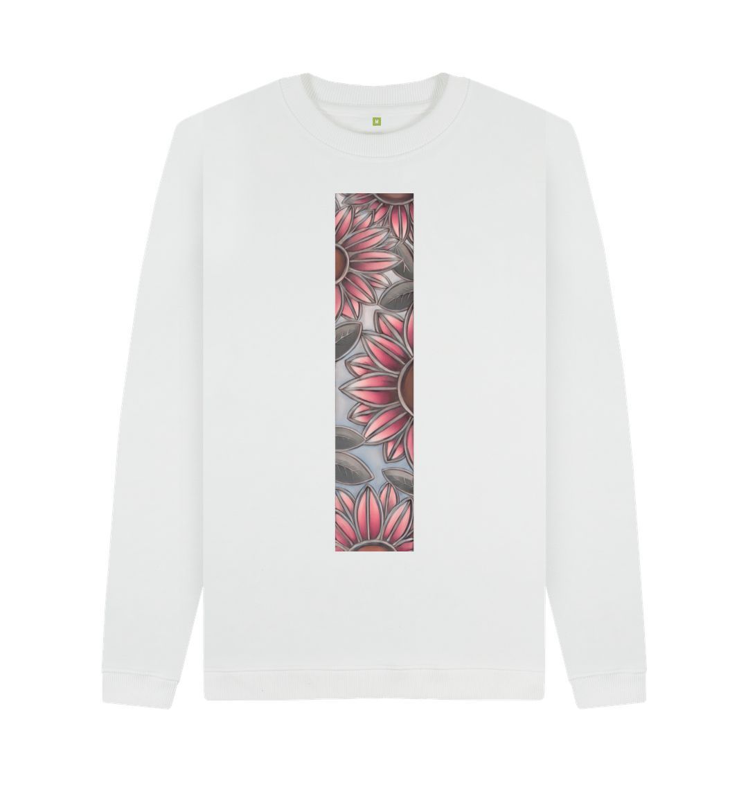 White Unisex stained glass sunflowers sweatshirt.