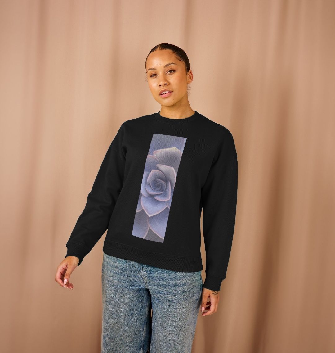 Women’s pastel purple succulent banner oversized sweatshirt.