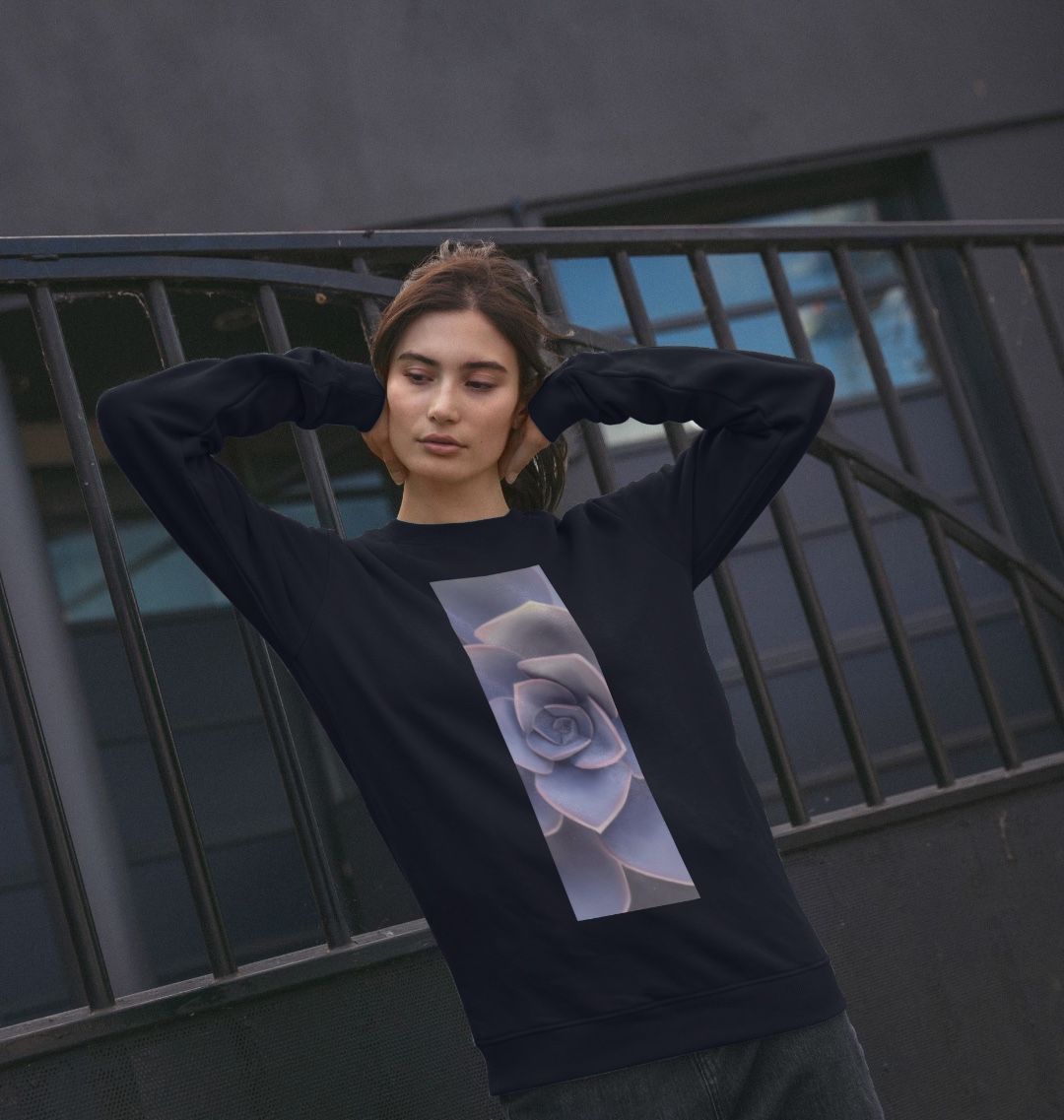 Women’s pastel purple ombré succulent banner sweater.