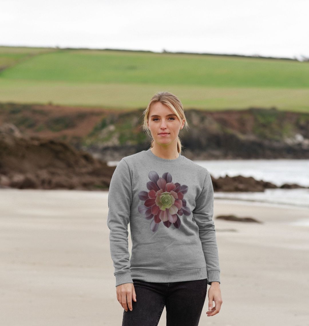 Women’s green to purple ombré succulent crewneck sweatshirt.