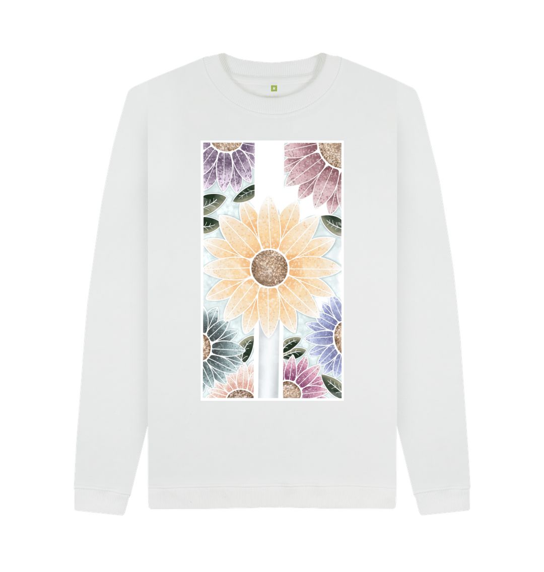 White Unisex sunflower banner motif sweatshirt.