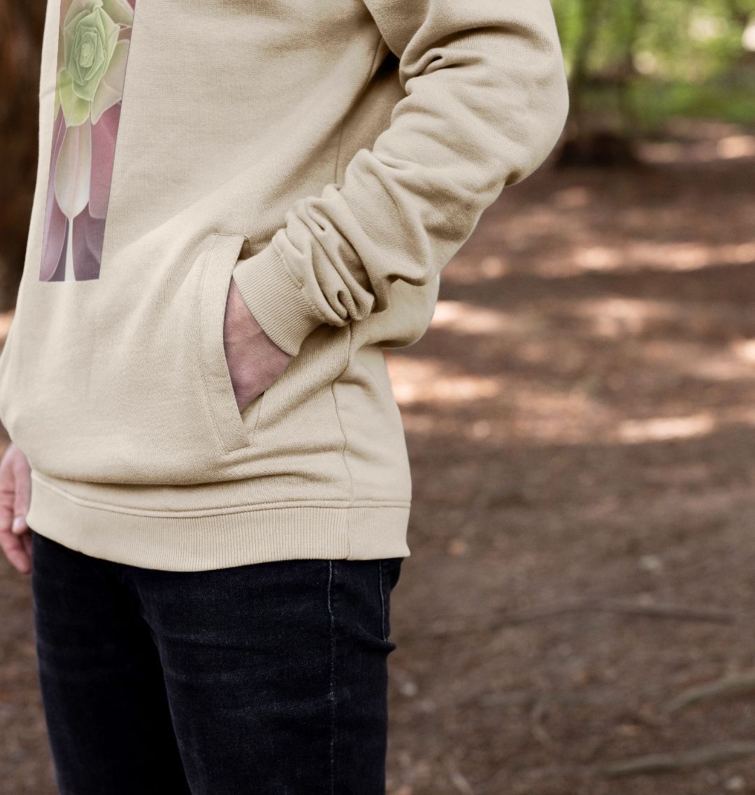 Unisex green to purple ombré succulent banner hoodie.