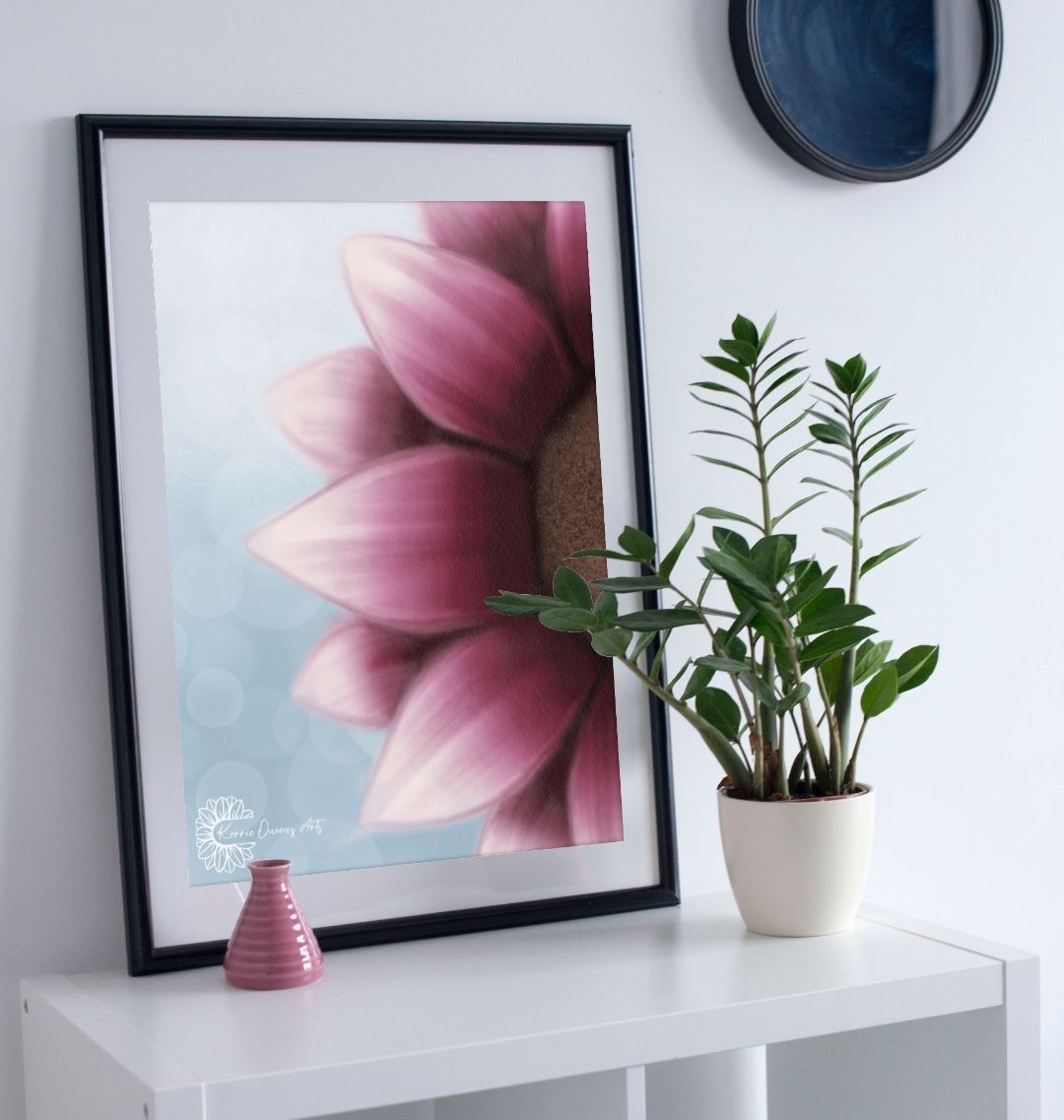 Magnolia pink sunflower poster print.